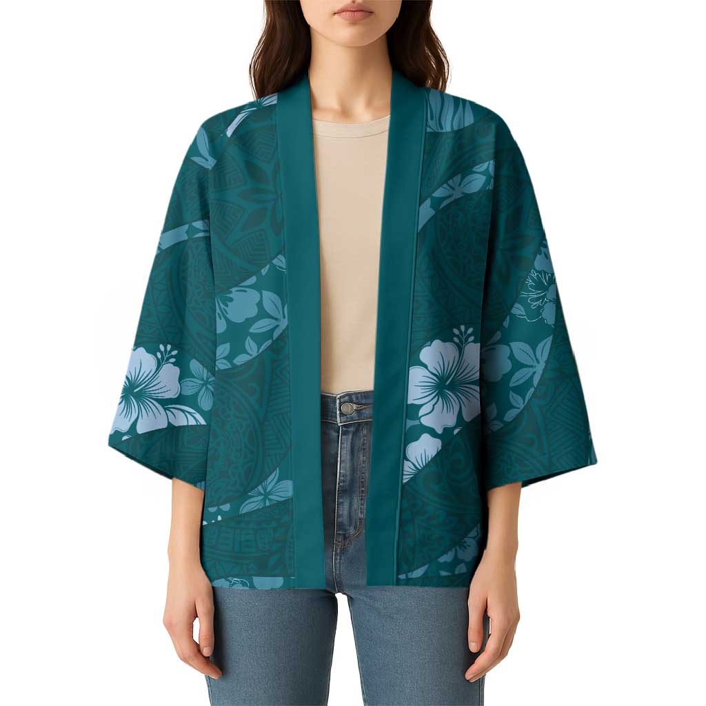 Aloha Hawaii Floral Tapa Kimono Patchwork Teal - Polynesian Pride