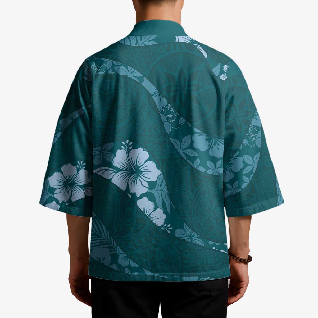 Aloha Hawaii Floral Tapa Kimono Patchwork Teal - Polynesian Pride