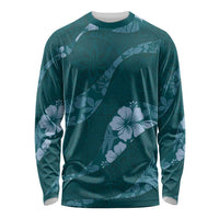 Aloha Hawaii Floral Tapa Long Sleeve Shirt Patchwork Teal LT7 Unisex Teal - Polynesian Pride