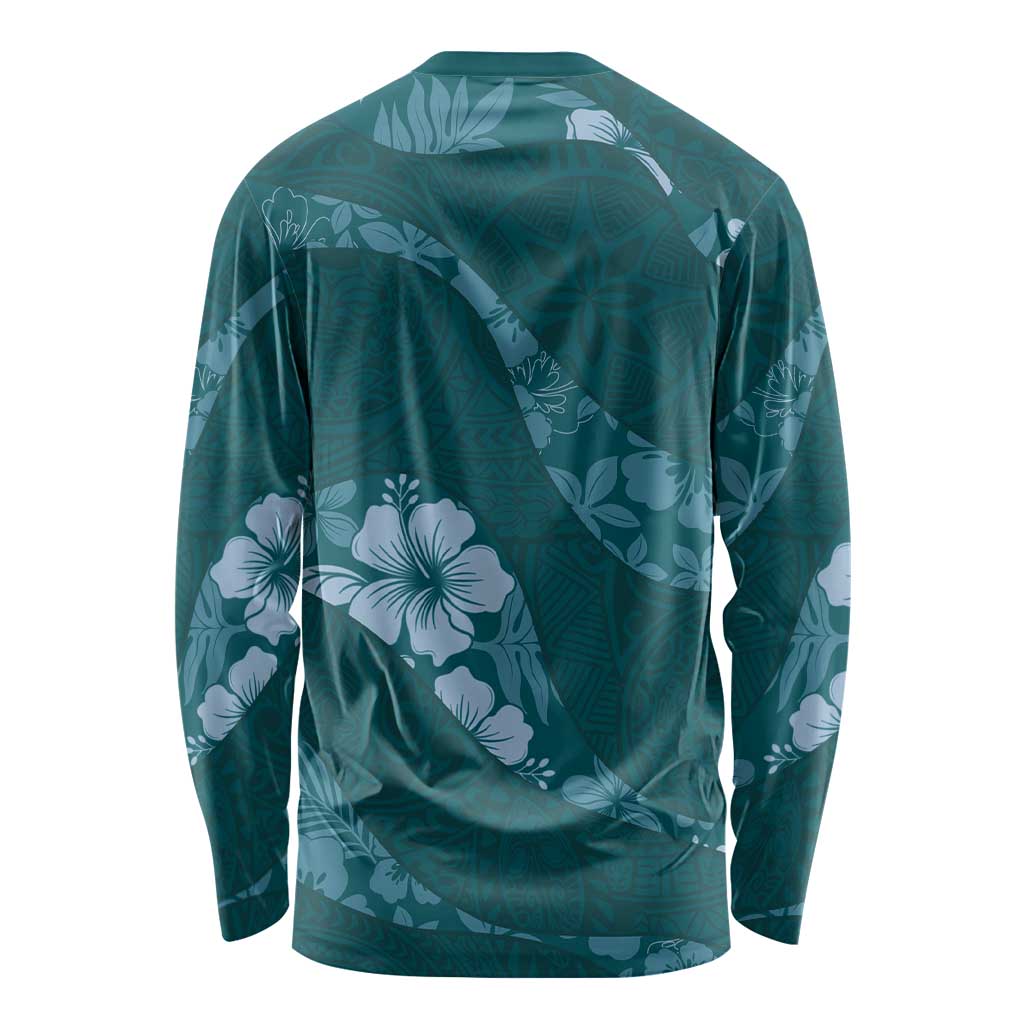 Aloha Hawaii Floral Tapa Long Sleeve Shirt Patchwork Teal LT7 - Polynesian Pride