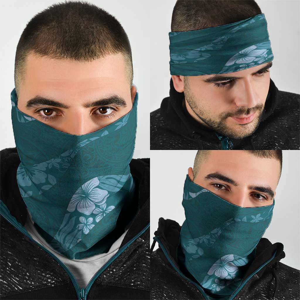 Aloha Hawaii Floral Tapa Neck Gaiter Patchwork Teal LT7 - Polynesian Pride