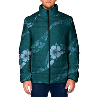 Aloha Hawaii Floral Tapa Padded Jacket Patchwork Teal LT7 Men Teal - Polynesian Pride