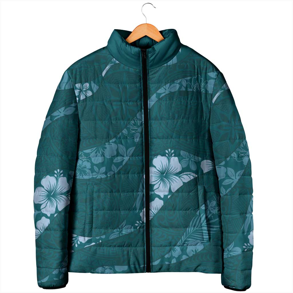 Aloha Hawaii Floral Tapa Padded Jacket Patchwork Teal LT7 - Polynesian Pride