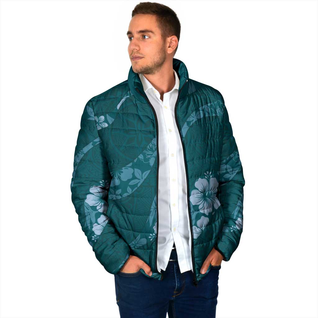 Aloha Hawaii Floral Tapa Padded Jacket Patchwork Teal LT7 - Polynesian Pride