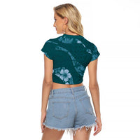 Aloha Hawaii Floral Tapa Raglan Cropped T Shirt Patchwork Teal - Polynesian Pride