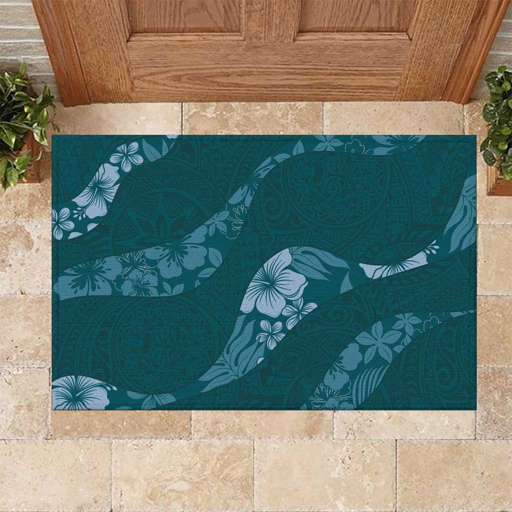 Aloha Hawaii Floral Tapa Rubber Doormat Patchwork Teal LT7 Teal - Polynesian Pride
