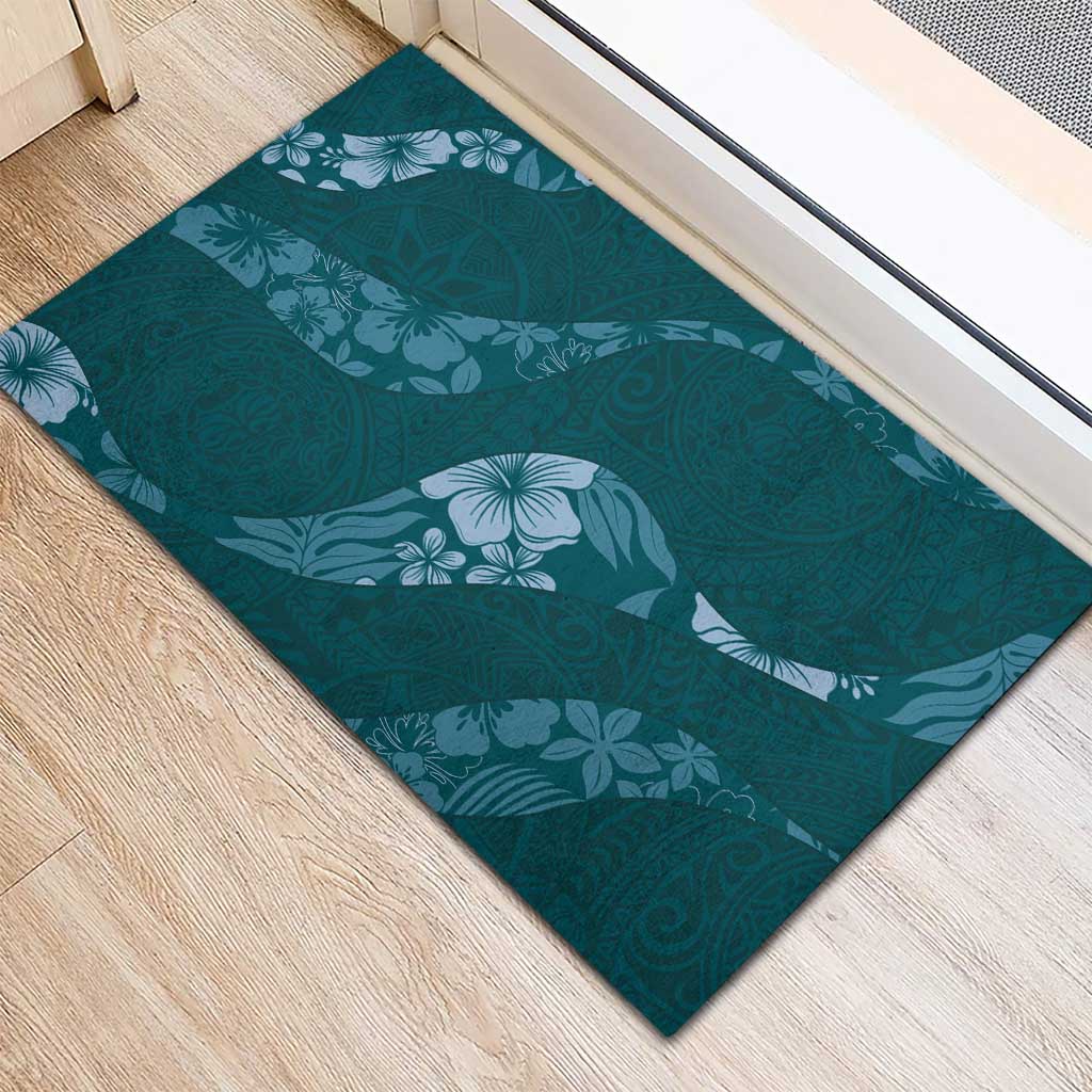 Aloha Hawaii Floral Tapa Rubber Doormat Patchwork Teal LT7 - Polynesian Pride
