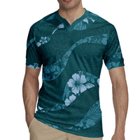 Aloha Hawaii Floral Tapa Rugby Jersey Patchwork Teal LT7 - Polynesian Pride