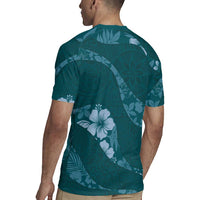 Aloha Hawaii Floral Tapa Rugby Jersey Patchwork Teal LT7 - Polynesian Pride