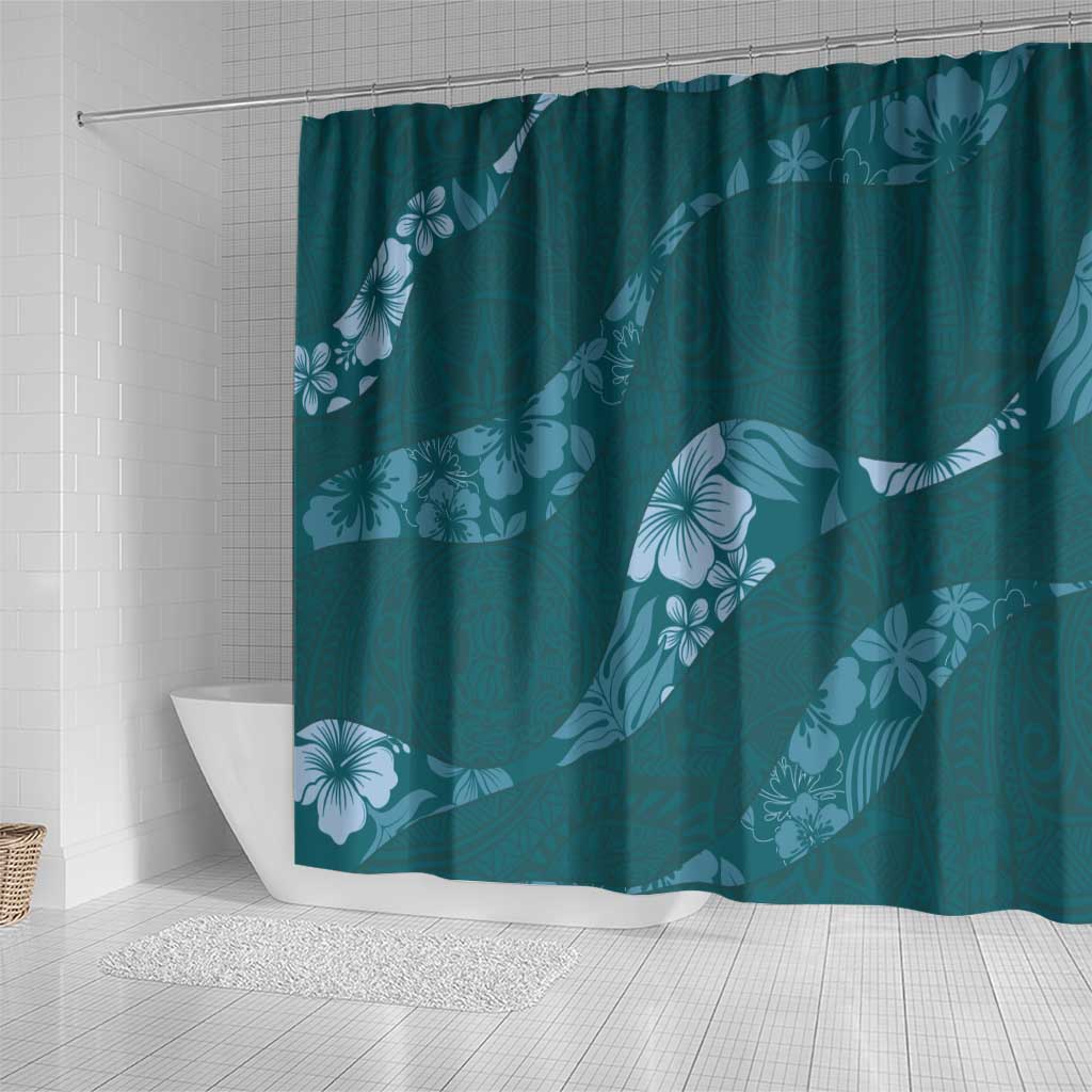 Aloha Hawaii Floral Tapa Shower Curtain Patchwork Teal - Polynesian Pride