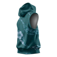Aloha Hawaii Floral Tapa Sleeveless Hoodie Patchwork Teal LT7 - Polynesian Pride