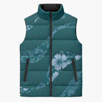 Aloha Hawaii Floral Tapa Sleeveless Puffer Jacket Patchwork Teal LT7 Unisex Teal - Polynesian Pride