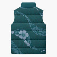 Aloha Hawaii Floral Tapa Sleeveless Puffer Jacket Patchwork Teal LT7 - Polynesian Pride