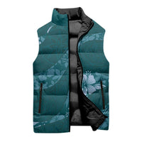 Aloha Hawaii Floral Tapa Sleeveless Puffer Jacket Patchwork Teal LT7 - Polynesian Pride