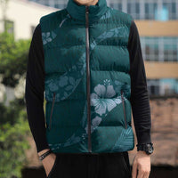 Aloha Hawaii Floral Tapa Sleeveless Puffer Jacket Patchwork Teal LT7 - Polynesian Pride