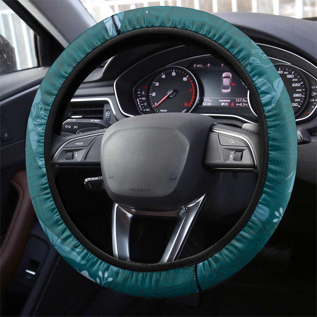 Aloha Hawaii Floral Tapa Steering Wheel Cover Patchwork Teal - Polynesian Pride