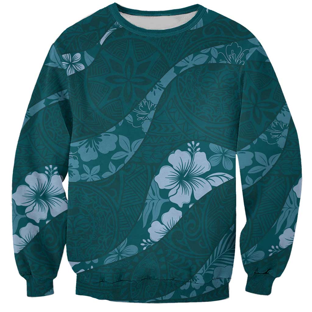 Aloha Hawaii Floral Tapa Sweatshirt Patchwork Teal LT7 Unisex Teal - Polynesian Pride