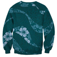 Aloha Hawaii Floral Tapa Sweatshirt Patchwork Teal LT7 - Polynesian Pride