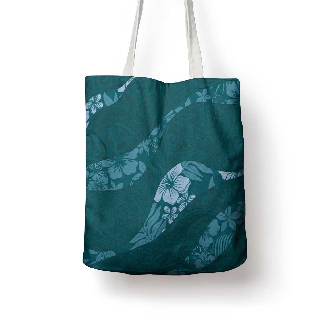 Aloha Hawaii Floral Tapa Tote Bag Patchwork Teal - Polynesian Pride