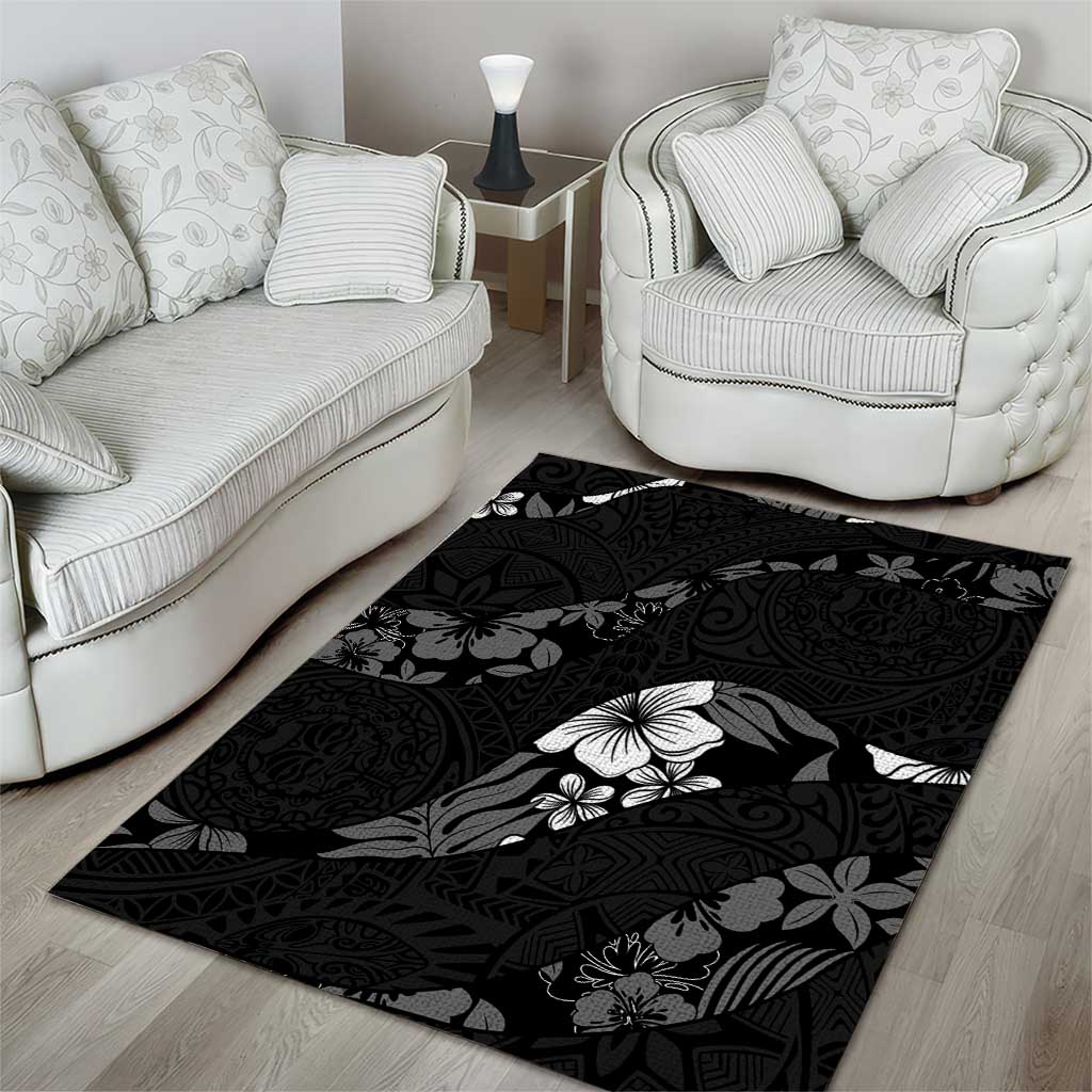 Aloha Hawaii Floral Tapa Area Rug Patchwork Charcoal - Polynesian Pride