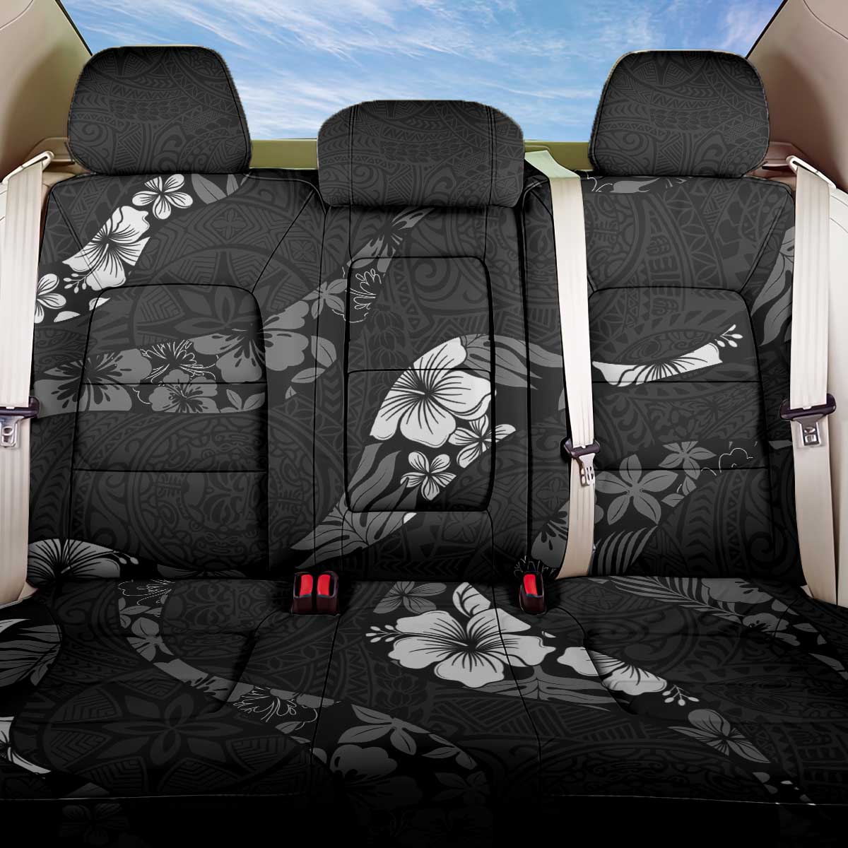 Aloha Hawaii Floral Tapa Back Car Seat Cover Patchwork Charcoal - Polynesian Pride