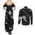 Aloha Hawaii Floral Tapa Couples Matching Summer Maxi Dress and Long Sleeve Button Shirt Patchwork Charcoal - Polynesian Pride