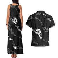 Aloha Hawaii Floral Tapa Couples Matching Tank Maxi Dress and Hawaiian Shirt Patchwork Charcoal - Polynesian Pride