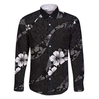 Aloha Hawaii Floral Tapa Family Matching Long Sleeve Bodycon Dress and Hawaiian Shirt Patchwork Charcoal LT7 Dad's Shirt - Long Sleeve Charcoal - Polynesian Pride
