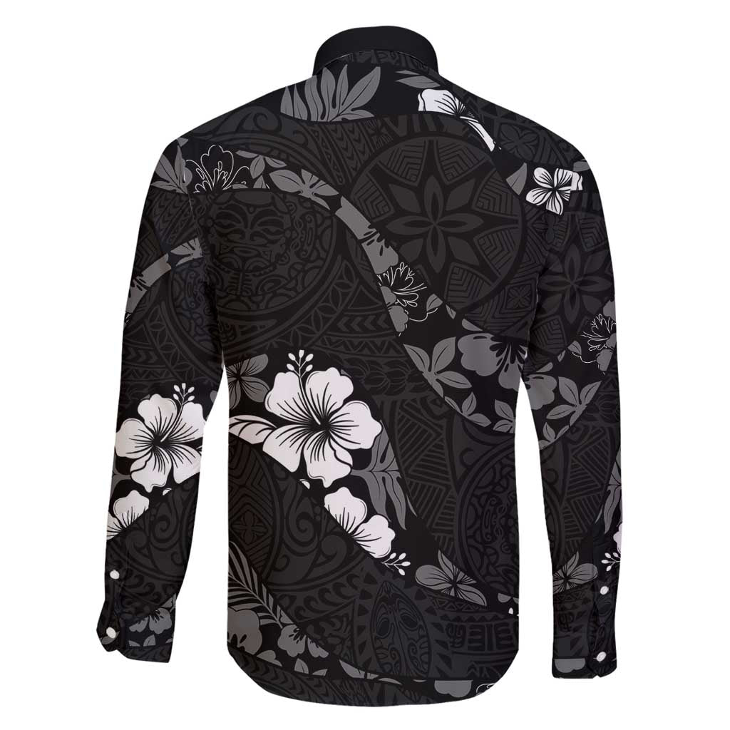 Aloha Hawaii Floral Tapa Family Matching Long Sleeve Bodycon Dress and Hawaiian Shirt Patchwork Charcoal LT7 - Polynesian Pride