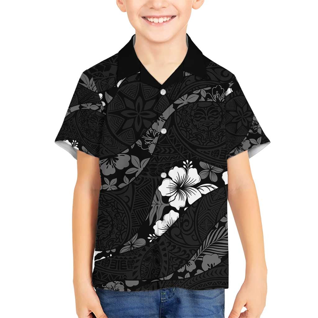 Aloha Hawaii Floral Tapa Family Matching Long Sleeve Bodycon Dress and Hawaiian Shirt Patchwork Charcoal LT7 Son's Shirt Charcoal - Polynesian Pride