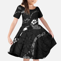Aloha Hawaii Floral Tapa Family Matching Short Sleeve Bodycon Dress and Hawaiian Shirt Patchwork Charcoal LT7 Daughter's Dress Charcoal - Polynesian Pride
