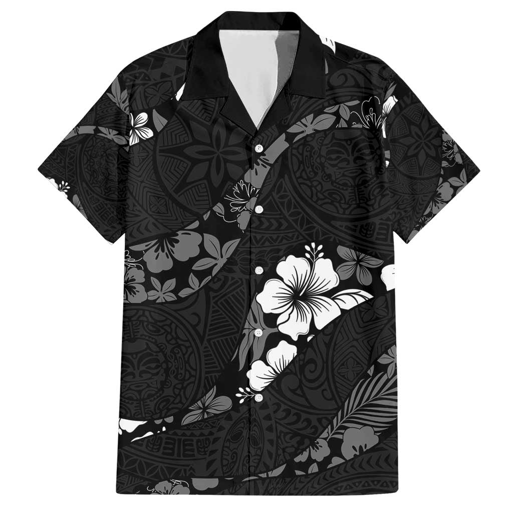 Aloha Hawaii Floral Tapa Family Matching Short Sleeve Bodycon Dress and Hawaiian Shirt Patchwork Charcoal LT7 Dad's Shirt - Short Sleeve Charcoal - Polynesian Pride