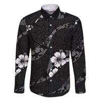 Aloha Hawaii Floral Tapa Family Matching Short Sleeve Bodycon Dress and Hawaiian Shirt Patchwork Charcoal LT7 Dad's Shirt - Long Sleeve Charcoal - Polynesian Pride
