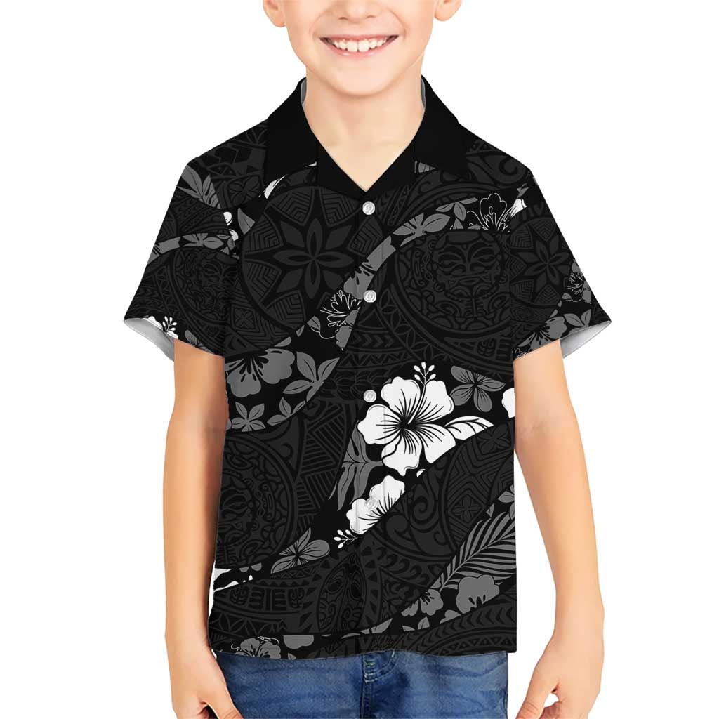 Aloha Hawaii Floral Tapa Family Matching Short Sleeve Bodycon Dress and Hawaiian Shirt Patchwork Charcoal LT7 Son's Shirt Charcoal - Polynesian Pride