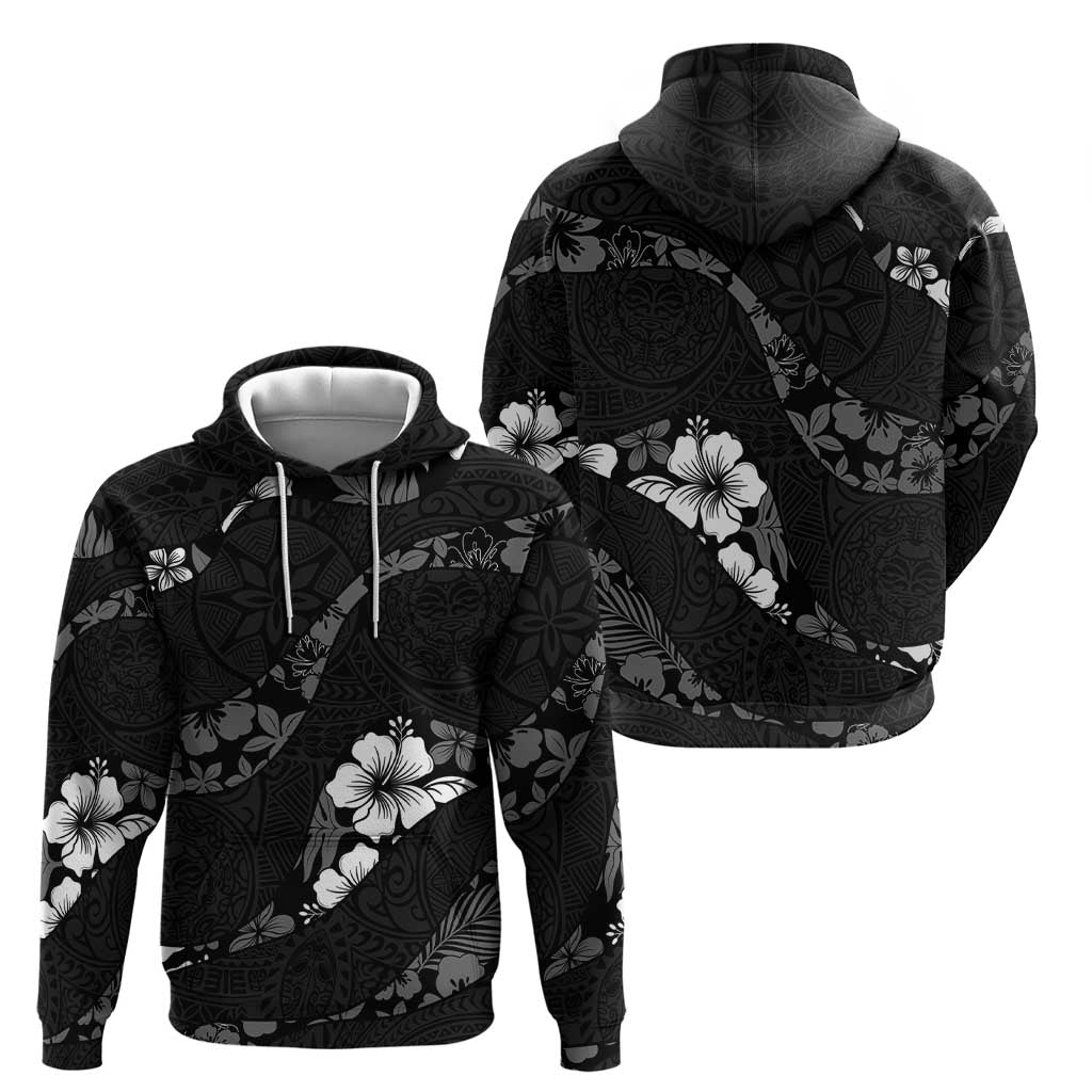 Aloha Hawaii Floral Tapa Hoodie Patchwork Charcoal - Polynesian Pride