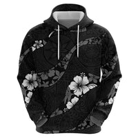 Aloha Hawaii Floral Tapa Hoodie Patchwork Charcoal - Polynesian Pride