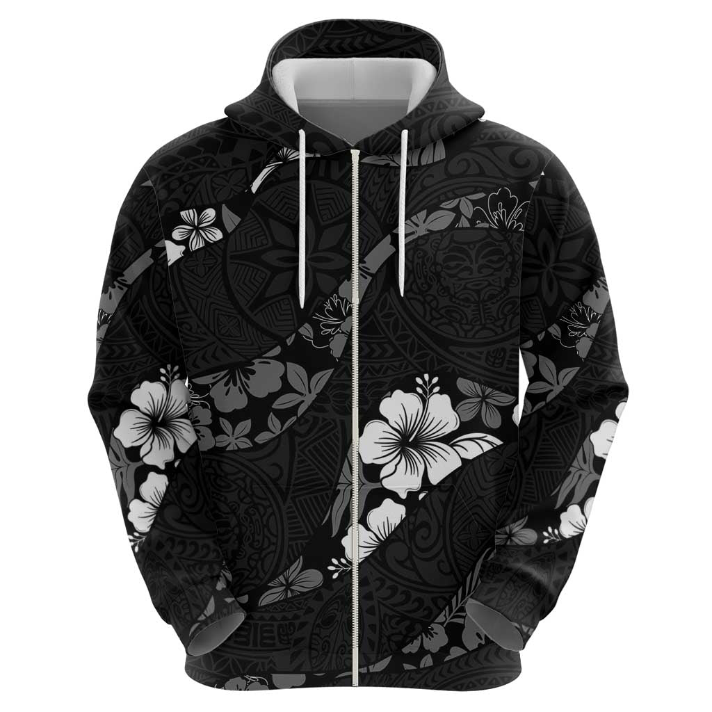 Aloha Hawaii Floral Tapa Hoodie Patchwork Charcoal - Polynesian Pride