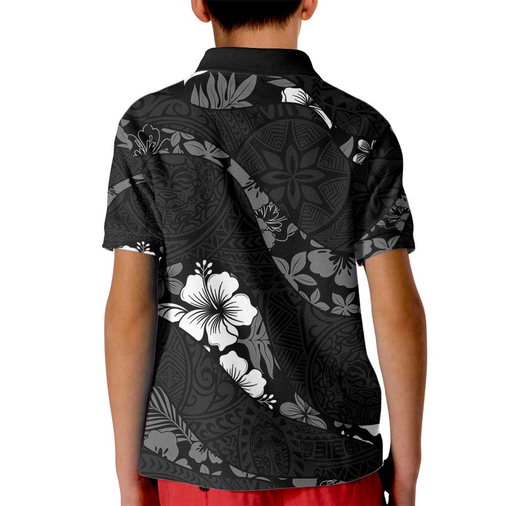 Aloha Hawaii Floral Tapa Kid Polo Shirt Patchwork Charcoal LT7 - Polynesian Pride