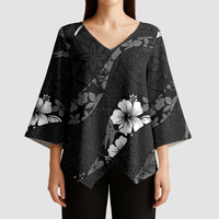 Aloha Hawaii Floral Tapa Kimono Sleeve Blouse Patchwork Charcoal - Polynesian Pride