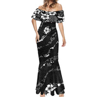 Aloha Hawaii Floral Tapa Mermaid Dress Patchwork Charcoal LT7 - Polynesian Pride