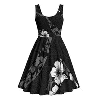 Aloha Hawaii Floral Tapa Midi Dress Patchwork Charcoal - Polynesian Pride