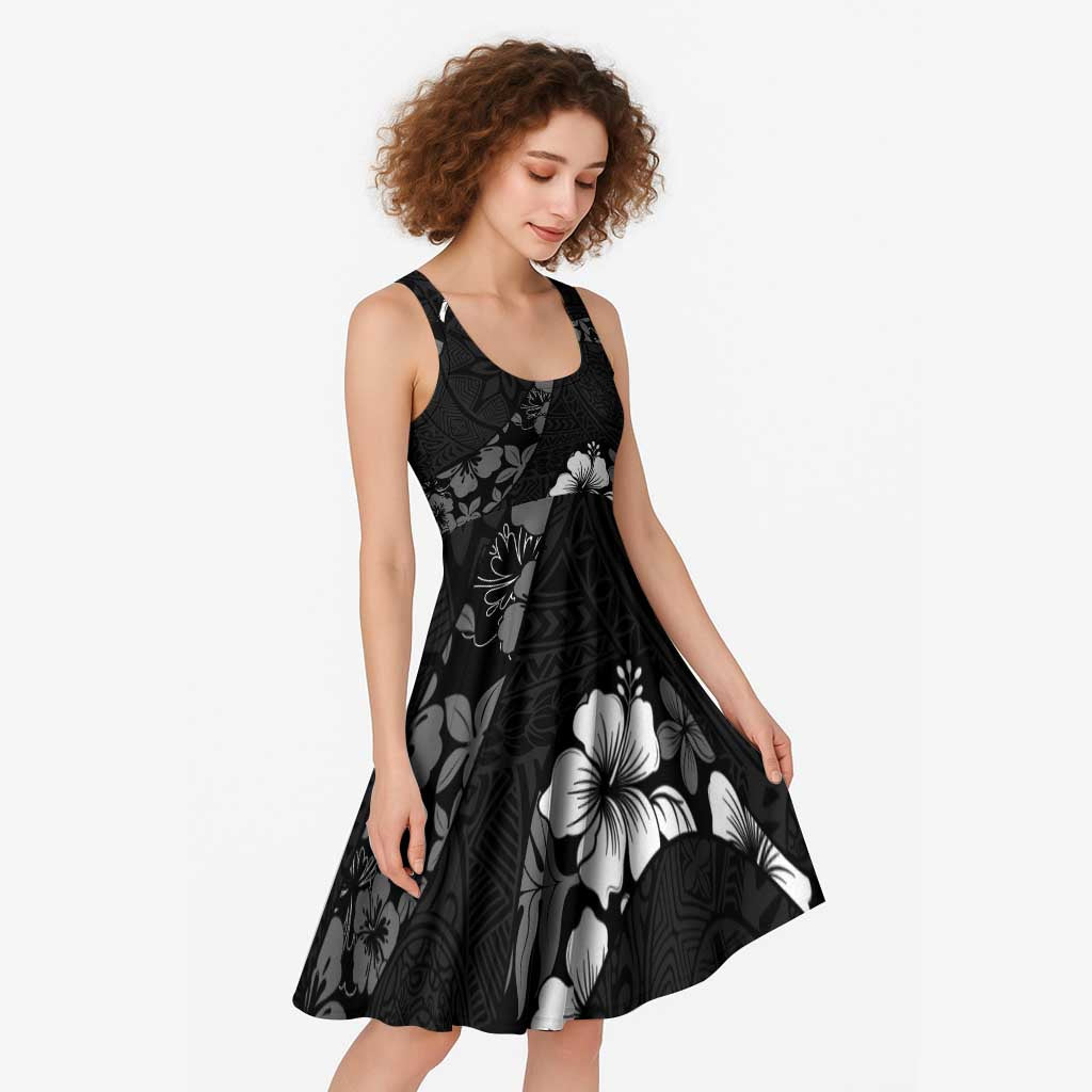 Aloha Hawaii Floral Tapa Midi Dress Patchwork Charcoal - Polynesian Pride