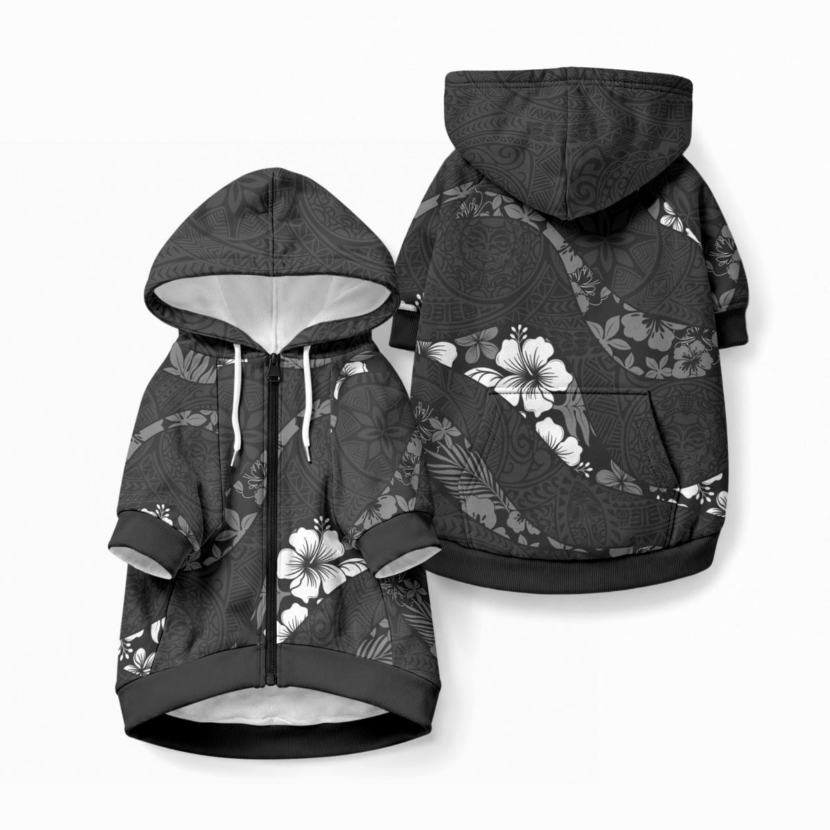Aloha Hawaii Floral Tapa Pet Hoodie Patchwork Charcoal