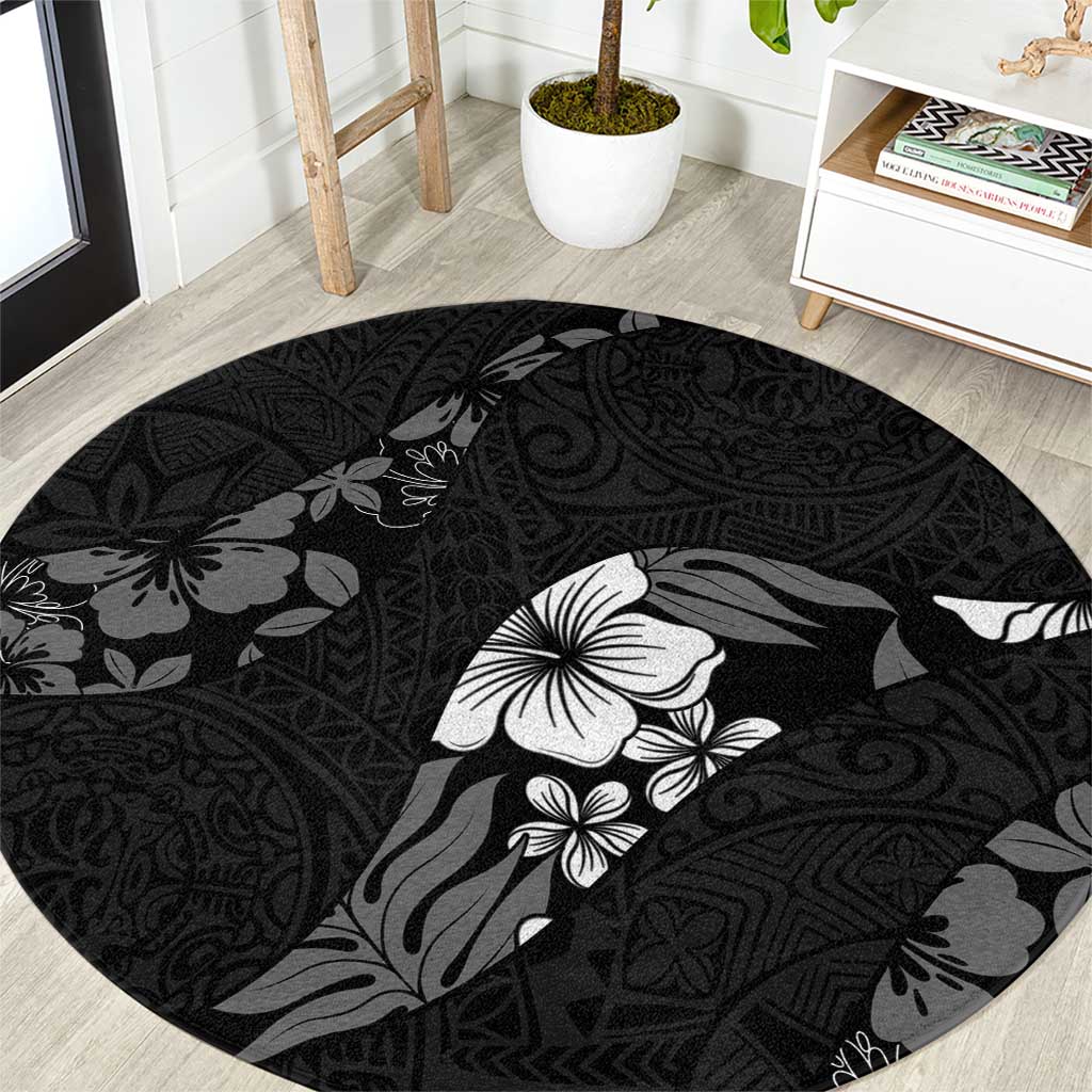 Aloha Hawaii Floral Tapa Round Carpet Patchwork Charcoal LT7 Charcoal - Polynesian Pride