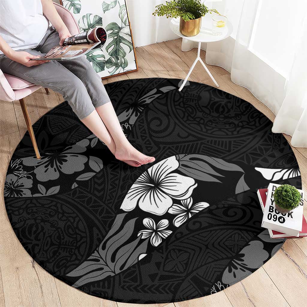 Aloha Hawaii Floral Tapa Round Carpet Patchwork Charcoal LT7 - Polynesian Pride