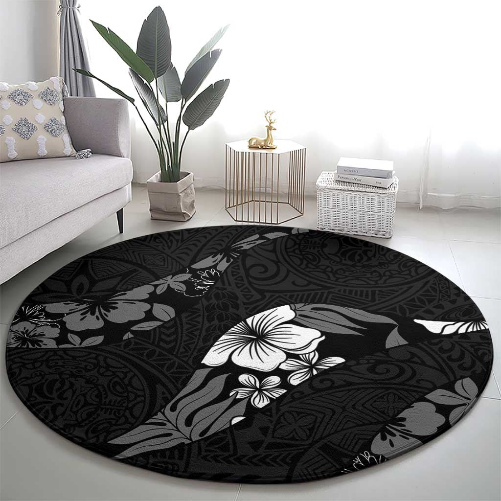 Aloha Hawaii Floral Tapa Round Carpet Patchwork Charcoal LT7 - Polynesian Pride