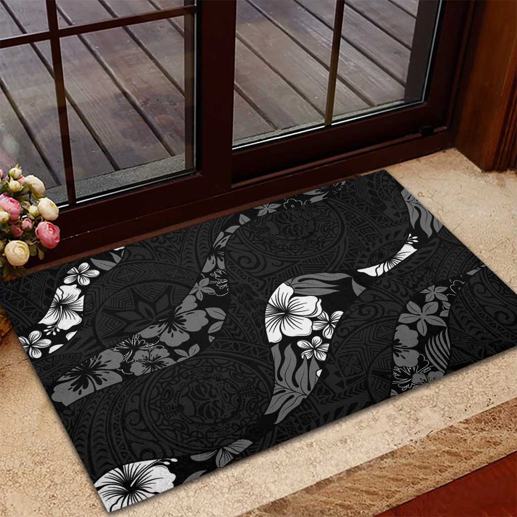 Aloha Hawaii Floral Tapa Rubber Doormat Patchwork Charcoal LT7 - Polynesian Pride