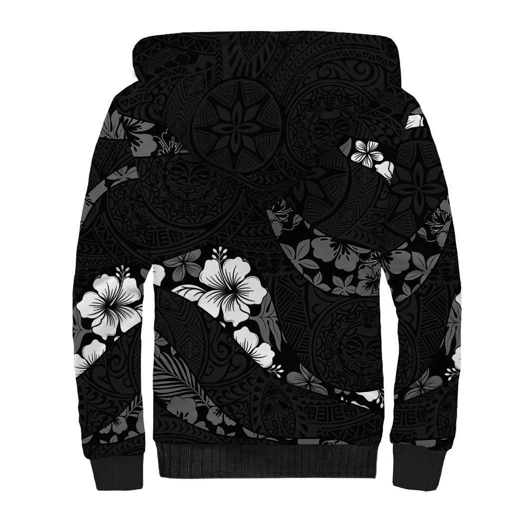 Aloha Hawaii Floral Tapa Sherpa Hoodie Patchwork Charcoal - Polynesian Pride