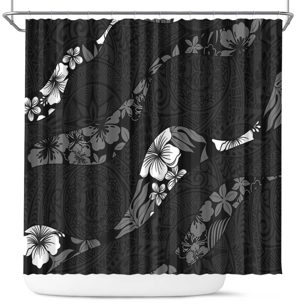 Aloha Hawaii Floral Tapa Shower Curtain Patchwork Charcoal - Polynesian Pride