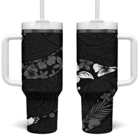 Aloha Hawaii Floral Tapa Tumbler With Handle Patchwork Charcoal - Polynesian Pride